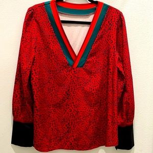 NWOT Red leopard print blouse. No brand. Long sleeve.